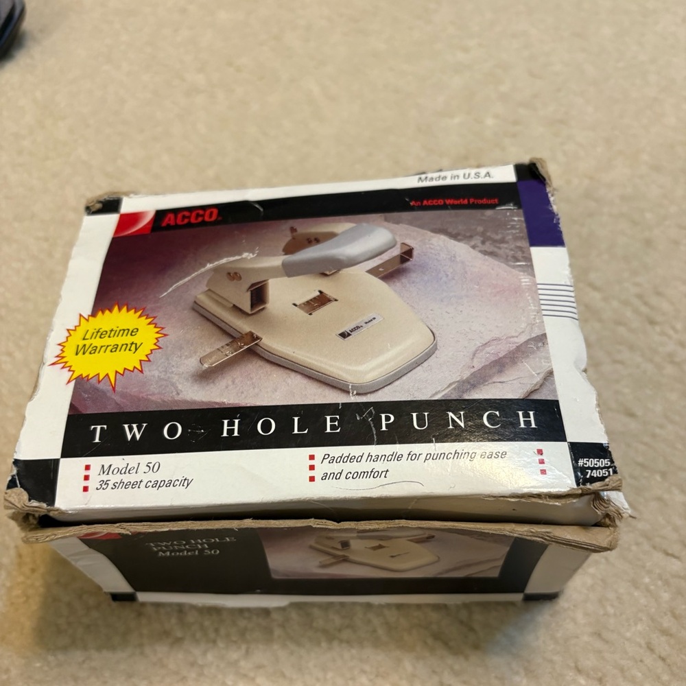 ACCO 2 Hole Punch Padded Handle for Comfort Heavy Duty Model 50